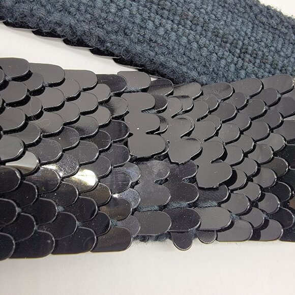 Vintage Womens Black Belt Sequins 80s Belt Disco Party Evening Bling Buckle READ - Picture 3 of 7